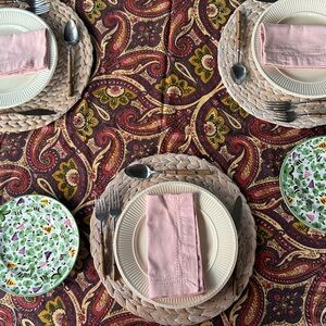 April Cornell Paisley Floral Cotton Tablecloth Purple Gold and Green